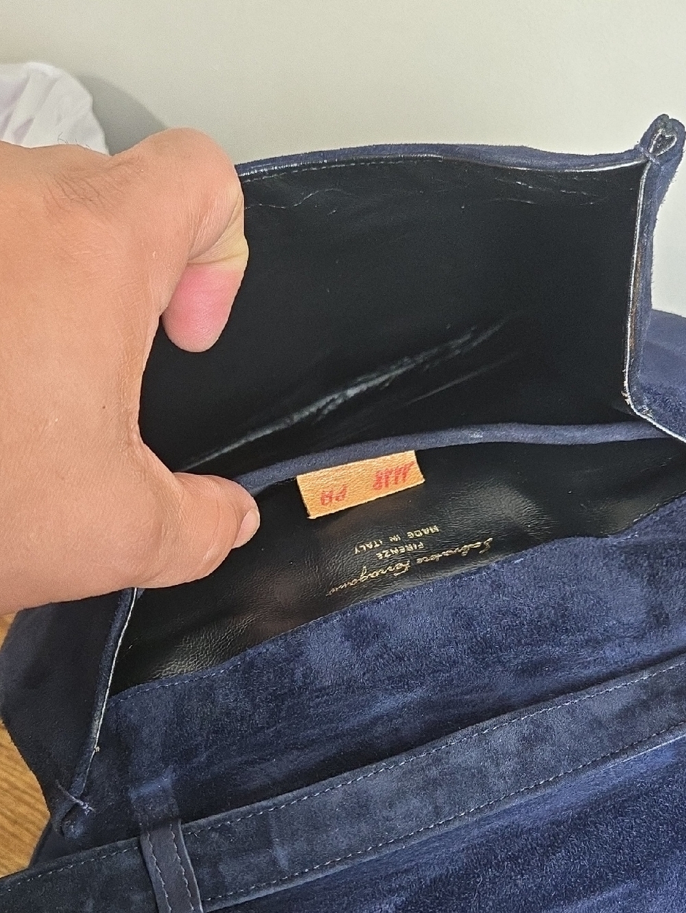 Vintage Salvatore Ferragamo Blue Suede Shoulder Bag with Gold Accent Euro Boho - Picture 9 of 12